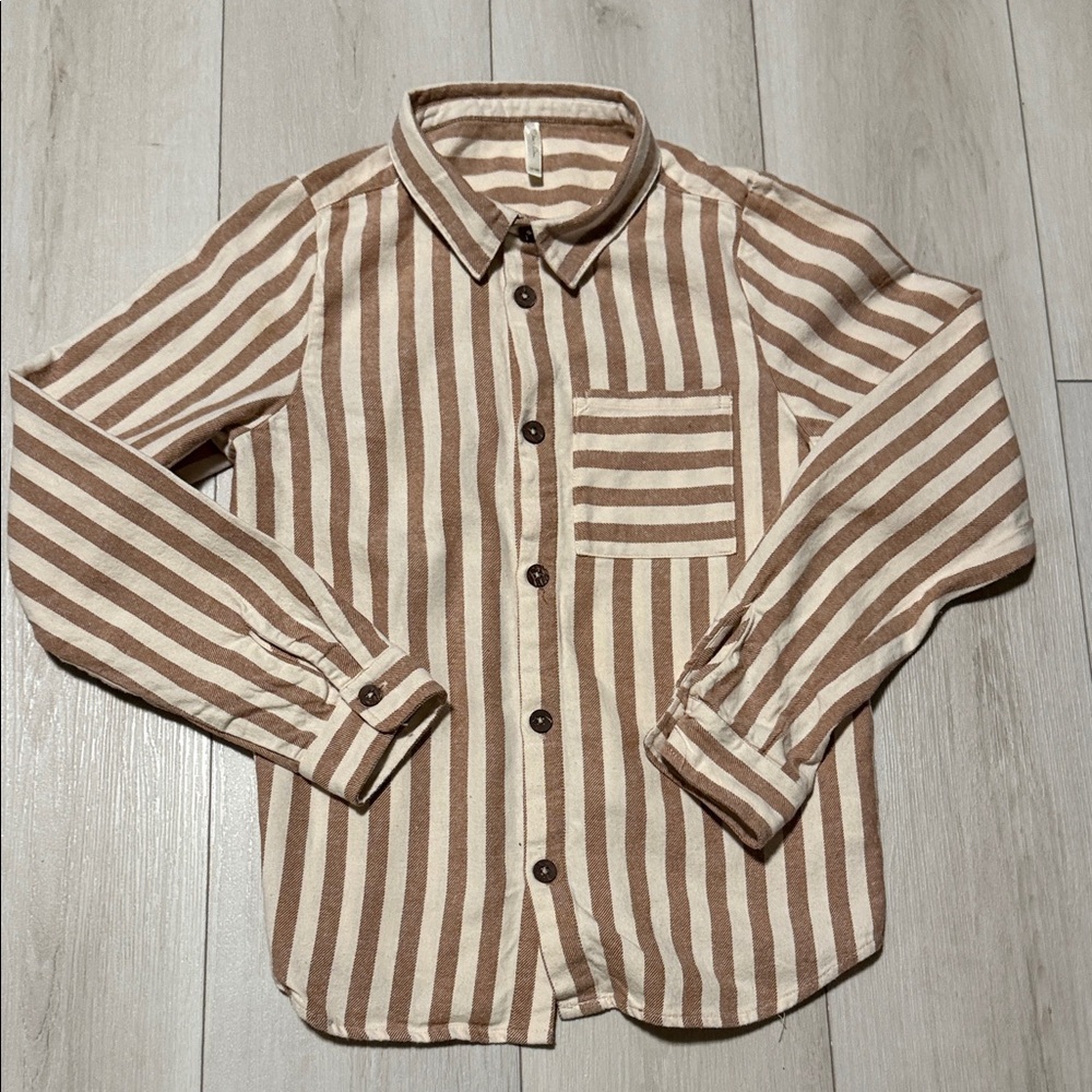Rylee & Cru Striped Brown & Cream Boys Button-Up Shirt Long Sleeve  size 12-14y